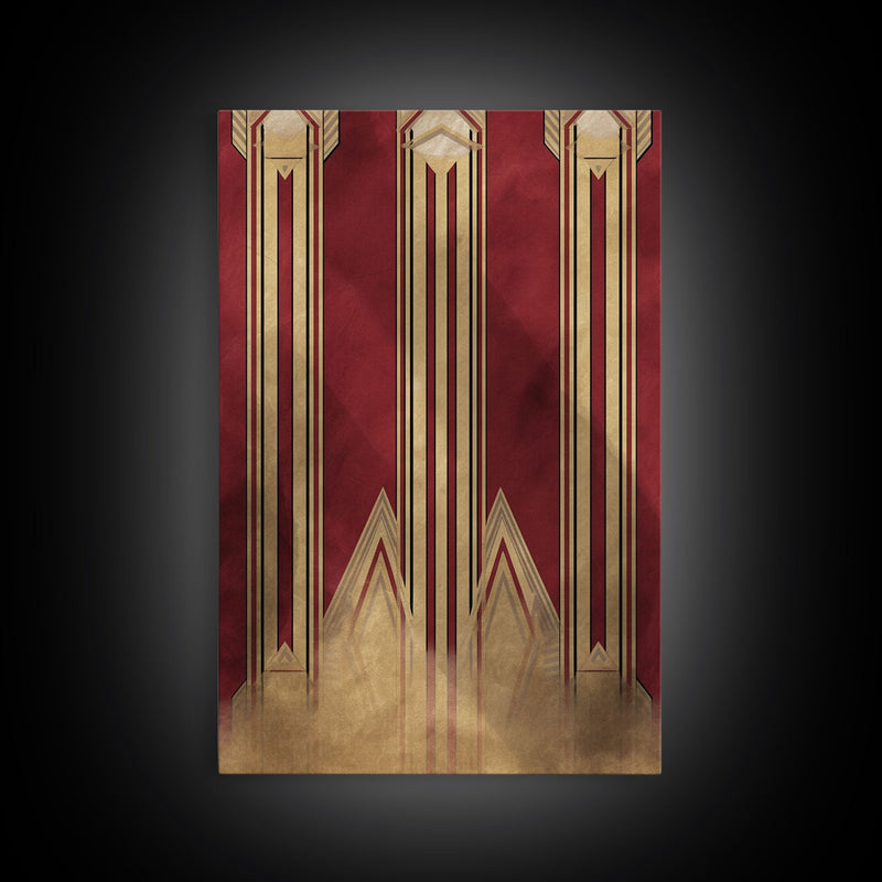 Art Deco Pattern Wall art - Framed Canvas Print - Art Deco - Abstract art - Gold & red art - Lines art - Living room art - Office decor