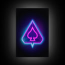 Glowing Neon Lights Pink Spades Wall Decor, Poker Wall Art, Cards, Minimalist Print, Wall Decor, Canvas Print, Wall Art, Framed Canvas