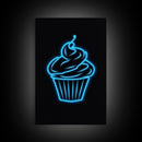 Blue Neon Lights Cupcake Wall Decor, Kitchen Wall Art, Glowing Art, Minimalist Print, Wall Decor, Canvas Print, Wall Art, Framed Canvas