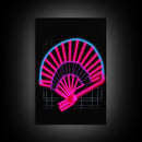 Neon Lights Folding Fan Wall Art, Line Art Print, Pink, Glowing Art, Minimalist Print, Wall Decor, Canvas Print, Wall Art, Framed Canvas