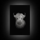 Highland Cow Art Print, Black And White, Animal Wall Decor, Minimalist Art, Wall Decor, Canvas Art, Wall Art, Framed Canvas Wall Decor