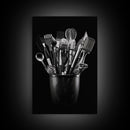 Kitchen Utensils Wall Art, Kitchen Wall Decor, Black And White, Minimalist Print, Wall Decor, Canvas Print, Wall Art, Framed Canvas