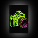 Neon Green Camera Wall Art, Neon Wall Decor, Photography Art,  Minimalist Print, Wall Decor, Canvas Print, Wall Art, Framed Canvas