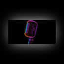 Neon Lights Retro Microphone Wall Decor, Mic Wall Art, Minimalist Art, Panoramic Wall Decor, Canvas Print, Wall Art, Framed Canvas Art