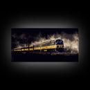 Black Yellow Locomotive Wall Decor, Railroad Wall Decor, Railway Wall Art, Panoramic Wall Decor, Canvas Print, Wall Art, Framed Canvas Art