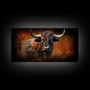 Bull Wall Decor, Animal Wall Art, Western Wall Art, Nature Wall Decor, Panoramic Wall Decor, Canvas Print, Wall Art, Framed Canvas Art