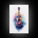 Ukelele Wall Art, Music Print, Framed Canvas Art, Graffiti Splatter Art Musical Instrument, Studio Wall Decor