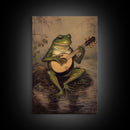 The Banjo Toad, Frog Playing A Banjo In The Moonlight, Vintage Canvas Print or Poster, Funny Frog Art, Retro Art, Vintage Print