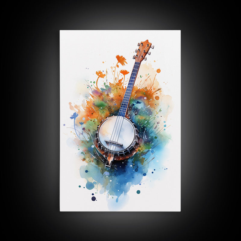 4 String Banjo Gift, Banjo Wall Art Canvas Print, Country Music Art, Guitar Art, Banjo Poster Print, Banjo Gifts, Musical Art