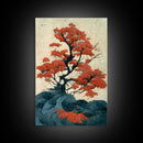 Japanese maple tree canvas print, vintage style wall art, woodblock print style wall art