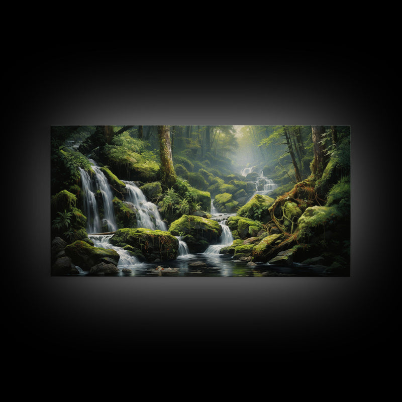 Waterfalls Art, Forest Wall Art, Summer Art, Trees Wall Print, Panoramic Art, Wall Art, Canvas Art, Landscape Art, Farmhouse Wall Decor