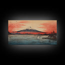 Volcano, Japanese Art, Asian Landscape, Panoramic Art, Wall Art, Canvas Art, Landscape Art, Gift For Him, Modern Home Decor, Home Decor Art