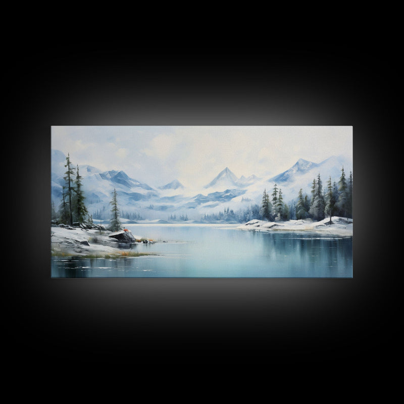 Winter Wall Art, Winter Landscape, Mountain Wall Art, Lake Print, Panoramic Art, Wall Art, Canvas Art, Landscape Art, Office Prints