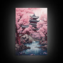 Pagoda Wall Art, Japanese Wall Art, Asian Art, Cherry Blossom Tree, Canvas Print, Wall Art, Vertical Art, Engagement Gift, Prints Wall Art