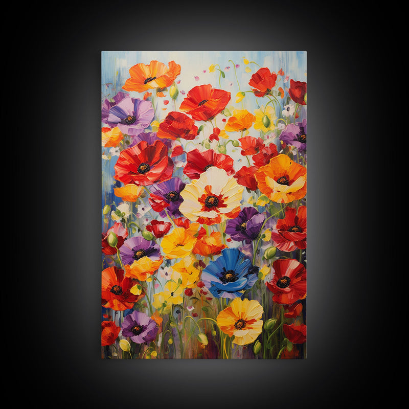 Wildflower Meadow, Poppies Print, Flower Art Print, Canvas Print, Wall Art, Vertical Art, Gifts For Grandma, Tiny House Decor, Wall Hanging