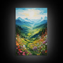 Wildflower Meadow, Mountains Wall Art, Landscape Art, Spring Decor, Canvas Print, Wall Art, Vertical Art, Living Room Wall Art, Hostess Gift