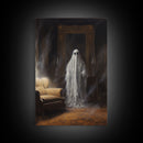 The Ghost In The Mirror, Ghost Print, Framed Canvas, Halloween Canvas Print, Horror Print, Macabre Dark Academia Wall Art