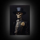 The Dapper Skeleton, Spooky Halloween Wall Art, Canvas Print, Framed Halloween Canvas Print, Dark Academia, Goth Art