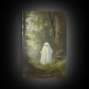 Cute Little Ghost In The Forest, Gothic Victorian Haunted Art, Dark Academia, Framed Canvas or Canvas Art, Cool Wall Art, Halloween Decor