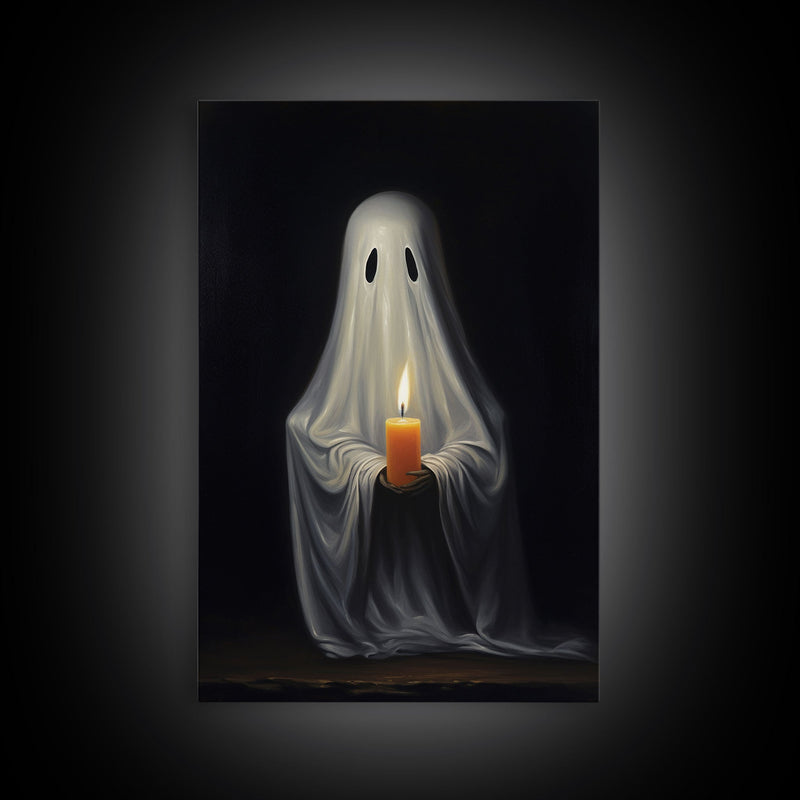 Victorian Halloween Art, Ghost Holding A Candle, Framed Canvas Print or Canvas, Dark Academia, Haunting Ghost, Halloween Decor