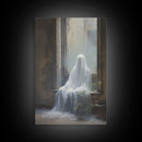 The Haunting, Ghost In The Window, Halloween Decor, Framed Canvas Print