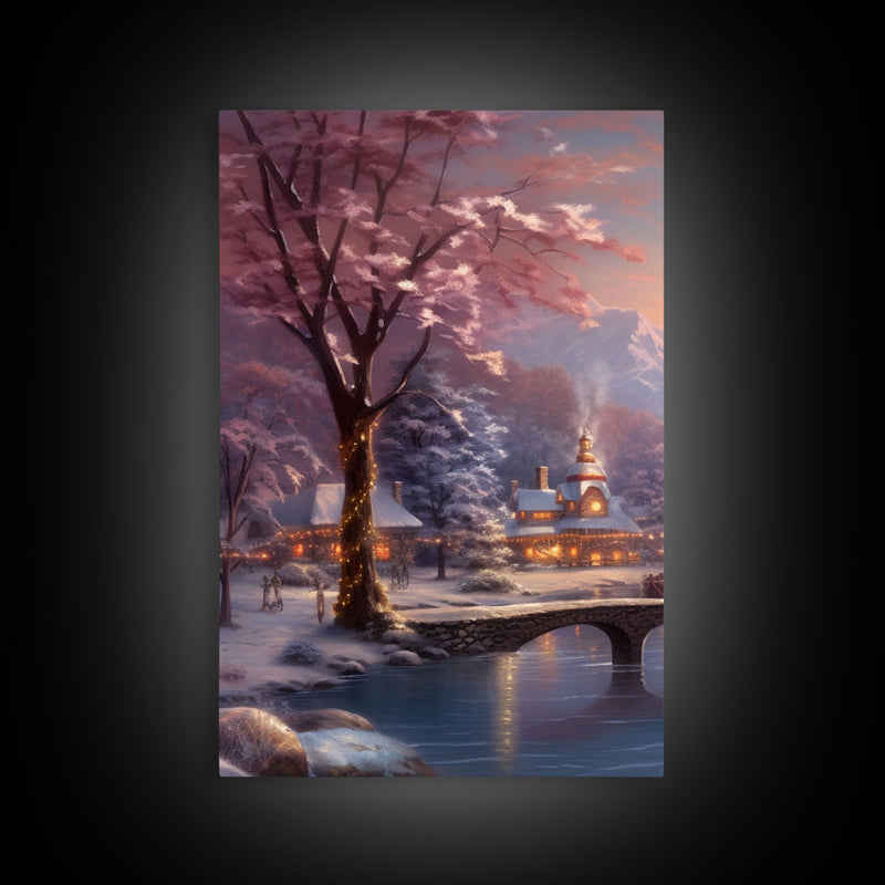 3 Piece Winter Scene, Framed Canvas Prints, Triptych Christmas Painting, Christmas Decor, Winter Art, Christmas Wall art, Xmas Art