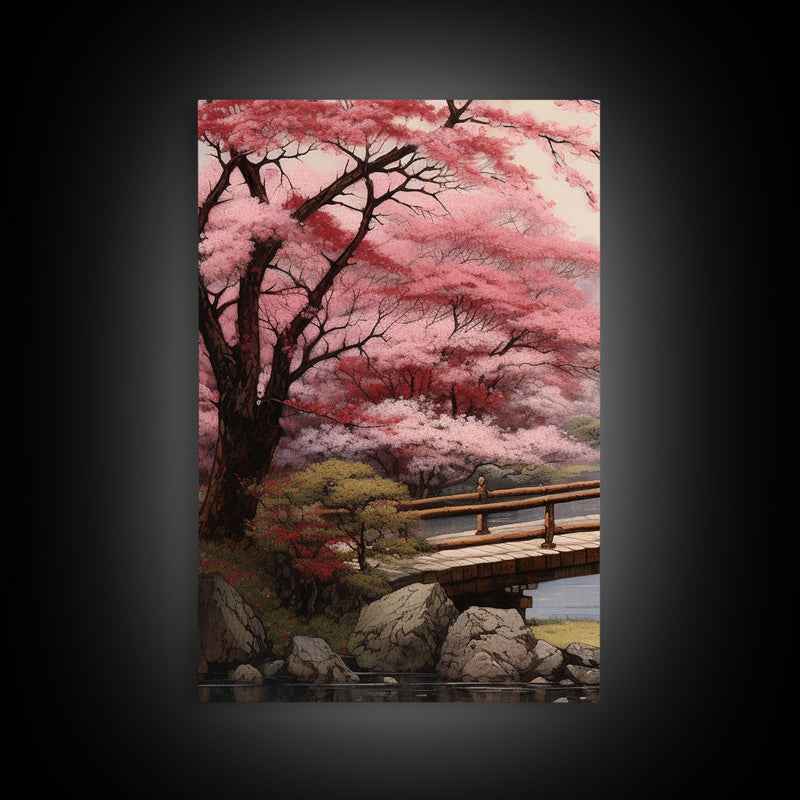 Wabi Sabi Decor, Framed Canvas Print, 3 Piece Set, Beautiful Japanese Maple Tree Garden