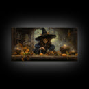 The Witch And Her Potions, Framed Canvas Print, Halloween Decor, Witch Painting, Dark Arts, Occult Decor