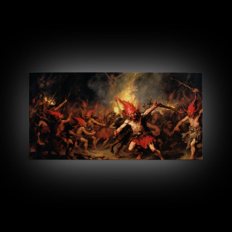 A Scene From Hell, Demonic Art, Framed Canvas Print, Halloween Decor, Halloween Art Print, Gothic Victorian Oil Painting