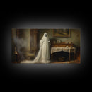 Sheet Ghost Wall Art, Framed Canvas Print, halloween decor, Halloween wall art,  ghost print, dark academia, victorian oil painting
