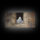 The Ghost In The Window, Funny Halloween Art, Ghost Print, Framed Canvas Art