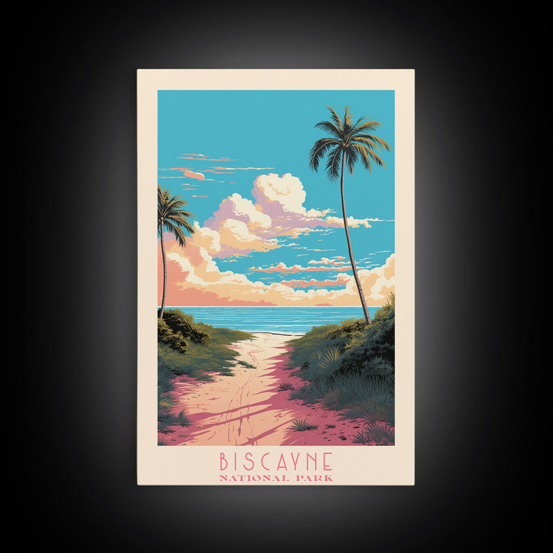 Biscayne National Park, Framed Wall Art Canvas Print, Travel Poster, Florida Travel Art, Roadtrip Decor, Cool Art, Retro State Park Art