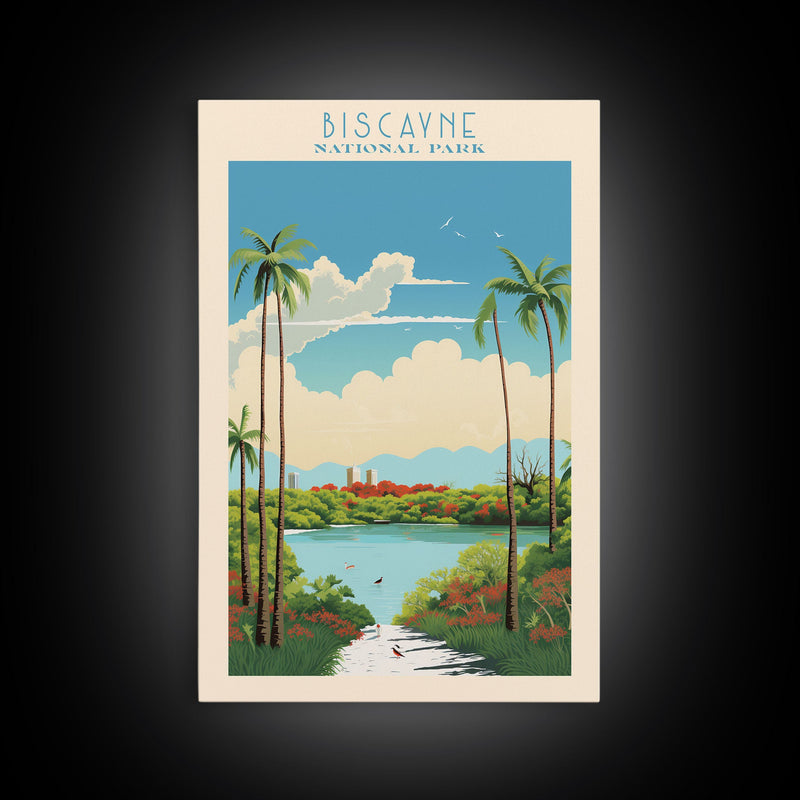 Biscayne National Park, Framed Wall Art Canvas Print, Travel Poster, Florida Travel Art, Roadtrip Decor, Cool Art, Retro State Park Art