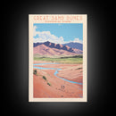 Great Sand Dunes National Park Colorado Travel Art, National Park Print, Minimalist Travel Art, Midcentury Modern Style Landscape Painting