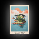 Isle Royale National Park Michigan Travel Art, National Park Print, Minimalist Travel Art, Midcentury Modern Style Landscape Painting
