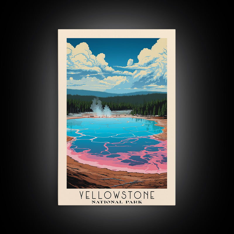 Yellowstone National Park,  Wyoming Travel Art, National Park Print, Minimalist Travel Art, Midcentury Modern Retro Style Landscape