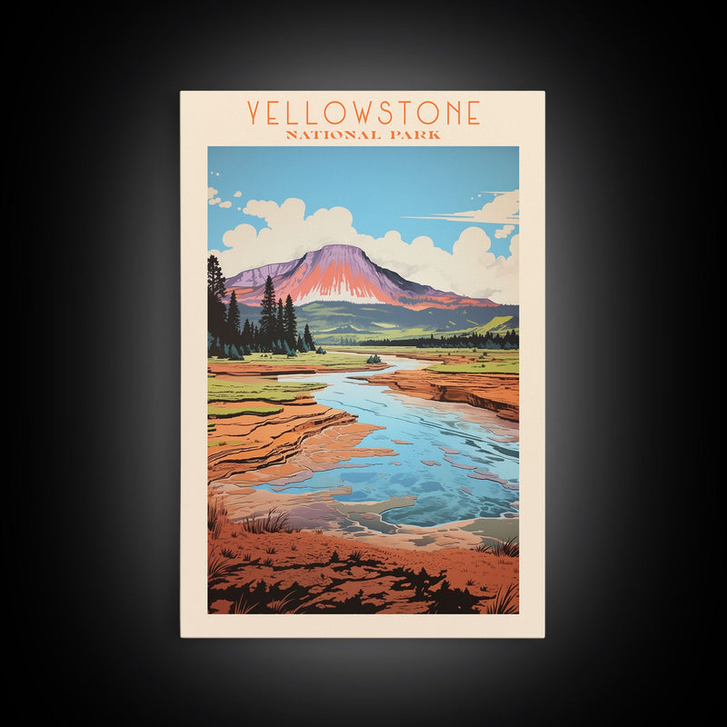 Yellowstone National Park Wyoming Travel Art, National Park Print, Minimalist Travel Art, Midcentury Modern Style Landscape Painting