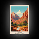 Zion National Park Utah Travel Art, National Park Print, Minimalist Travel Art, Midcentury Modern Style Landscape Painting