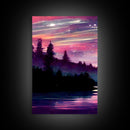 Starry Night Magical Forest Fantasy Landscape, 3 Piece Wall Art, Ready To Hang Canvas Print, Cool Living Room Wall Art Decor