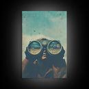 The Spy, Atomic Age Binoculars, Framed Canvas Print, Vaporwave Photography Print, Retro / Minimalist Wall Art