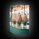 A Strawberry Sunday Kitchen Decor, Ice Cream Art, Framed Canvas Print, Ice Cream Parlor Decor, Icecream Shop Wall Art, MCM Style Decor