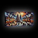 Retro Style Christmas Canvas Print | Framed Canvas Print | Christmas Village | Winter Wonderland | Impasto Style Painting | Seasonal Decor