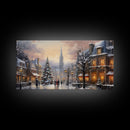 Christmas Village Winter Wonderland Canvas Print, Framed Wall Art, Christmas Decor, Retro Christmas Oil Painting, Christmas Art