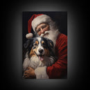 Santa Claus And His Australian Shepherd, Christmas Wall Art, Dog Gift, Christmas Dog, Winter Wall Art, Santa Decor, Santa Art Print