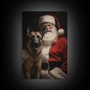 Santa Claus and his Belgian Malinois, Cute Dog Art, Framed Canvas Print, Christmas Art, Christmas Decor, Christmas Art Print, Cute Dog Print