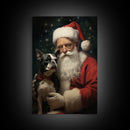 Santa Claus And His Boston Terrier, Christmas Wall Art, Dog Gift, Christmas Dog, Winter Wall Art, Santa Decor, Santa Art Print, Cute Dog