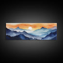 Midcentury Modern Watercolor Painting of a Mountain Sunset, Large Canvas Print, Mountain Artwork, Guest Room Art, Mountain Print