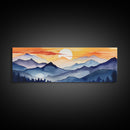 Midcentury Modern Watercolor Painting of a Mountain Sunset, Large Canvas Print, Mountain Artwork, Guest Room Art, Mountain Print, Panoramic