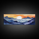 Midcentury Modern Watercolor Painting of a Mountain Sunset, Large Canvas Print, Mountain Artwork, Guest Room Art, Mountain Print, Panoramic