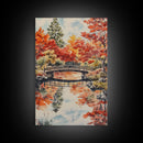 The Fall Bridge, Framed Canvas Print, Autumn Decor, Holiday / Seasonal Wall Art Gift For Her, Moody Landscape